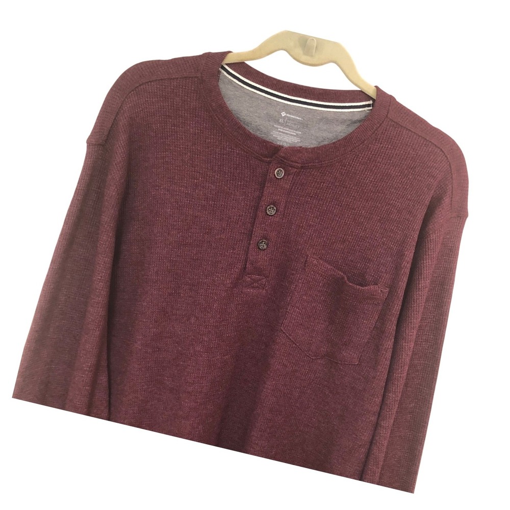 Members Mark Thermal Henley Shirt Burgundy Waffle Knit Layering Gorpcore Mens XL